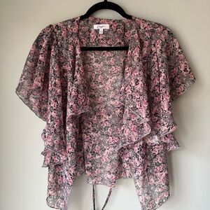Candie's sheer Pink and Gray Floral‎ Kimono size large